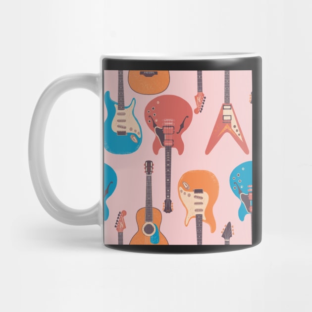 Guitar music pattern on pink by Papergrape